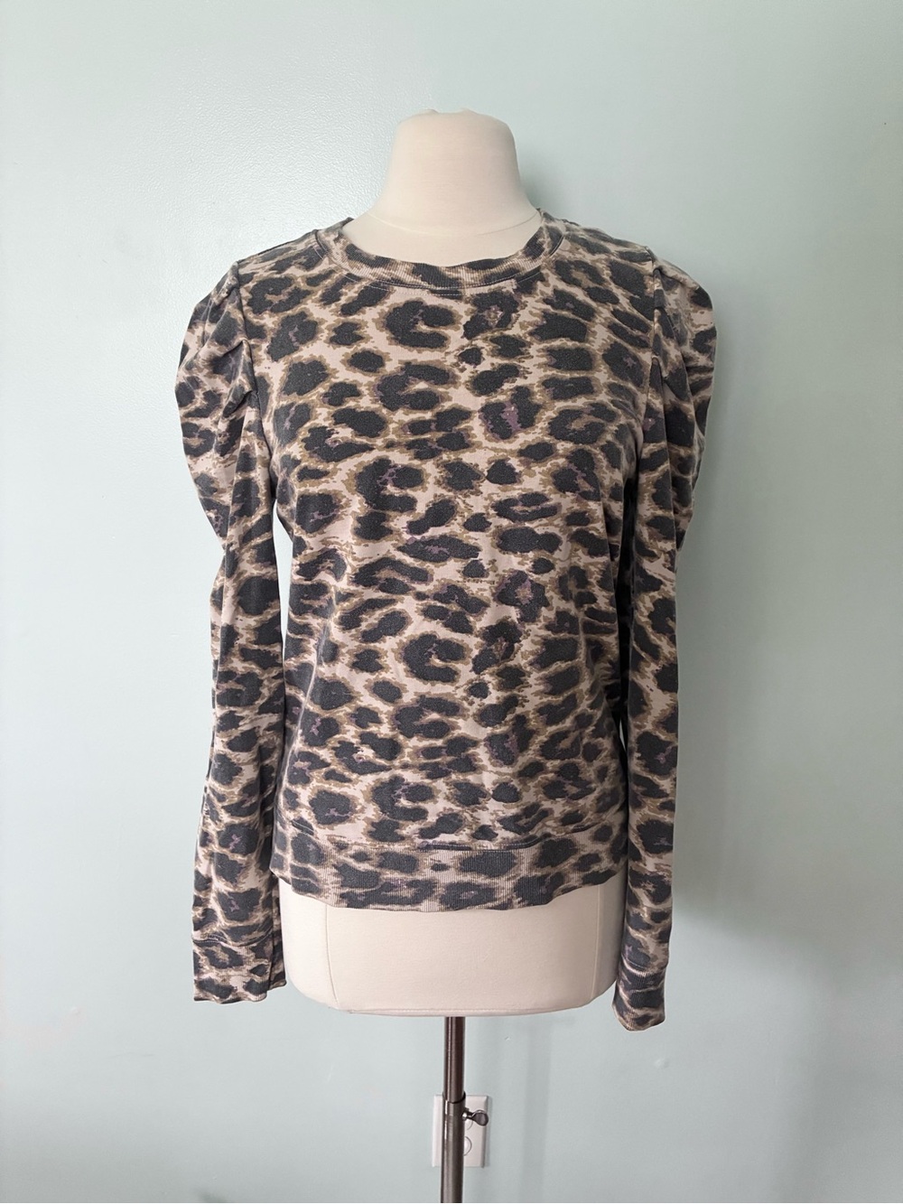 Anthro RD Style Puffed Sleeve Leopard Print Sweatshirt